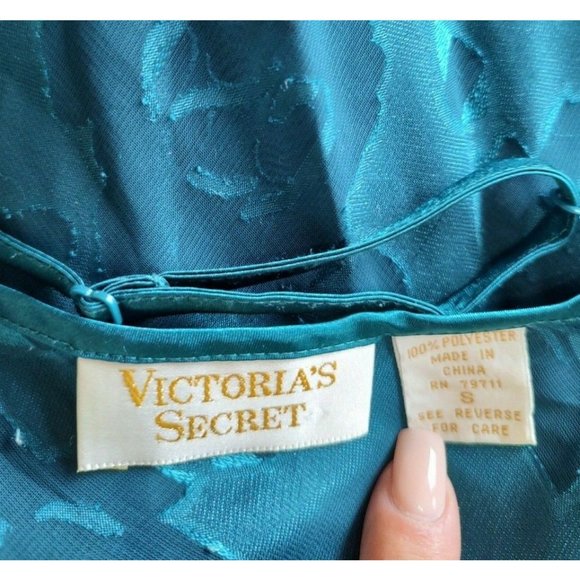 Victoria's Secret Slip Long Nightgown Size S Green Burnout Sheer Gold Label VTG - Picture 11 of 12